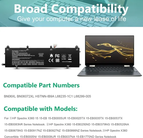 Miniatura 4 de BN06XL BNO6XL L68299-005 - Batería para HP Spectre X360 BN06XL 15 15-eb000 15-eb0xxx 15-eb1xxx 15-EB0053DX 15-EB0043DX 15-EB1043DX 15-EB1043DX