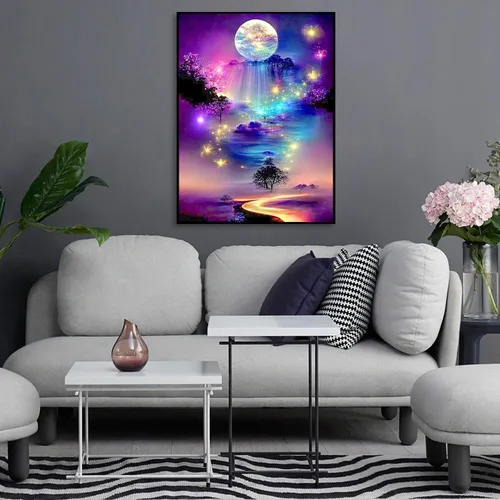 Miniatura 4 de Kits de arte de diamantes para adultos, kits de pintura de diamantes de paisaje lunar para principiantes, kits de arte de gemas de puntos