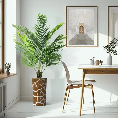 Miniatura 6 de Árbol artificial en maceta contemporánea, palmera tropical areca artificial de seda para decoración del hogar en interiores y exteriores, altura