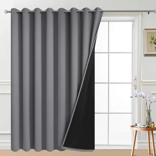 Yakamok - Cortinas 100% opacas con aislamiento térmico, con ojales, barrera reductora de ruido para puerta corrediza, 2 capas gruesas, bloqueo de