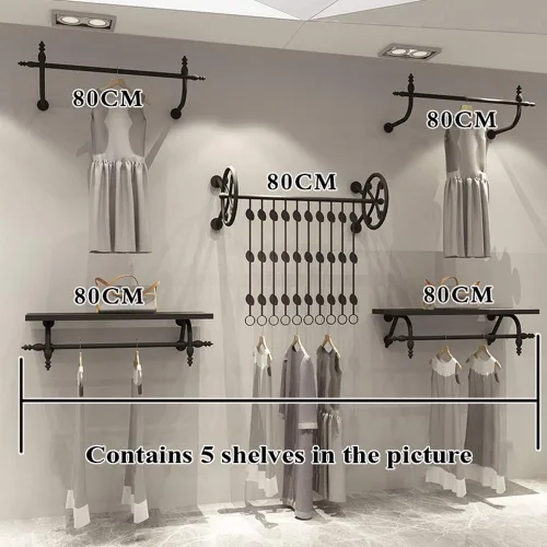 Miniatura 2 de Perchero para ropa montado en la pared, barra de ropa de hierro negro desmontable resistente para colgar en la pared, barra de colgar multiusos
