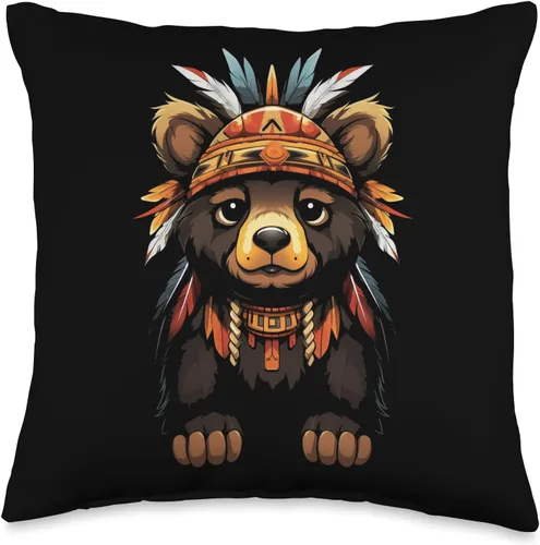 Native American Day American Indian Pride Cojín de oso indígena indígena nativo americano, diseño de artes tribales, 16 x 16 pulgadas, multicolor