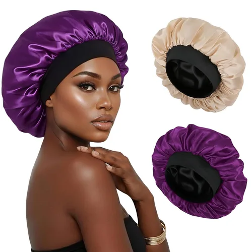 Miniatura 14 de Gorro de seda para dormir, gorro de satén de doble capa, ajustable, para mujeres negras, gorro de dormir reversible para sombreros de cabello rizado