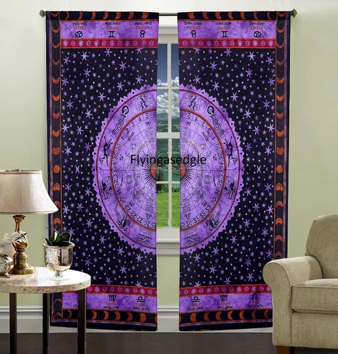 Miniatura 13 de Cortinas de ventana de mandala hippie indio, gitano, bohemio, sol, luna, hermosas cortinas para dormitorio, sala de estar, balcón, cenefa
