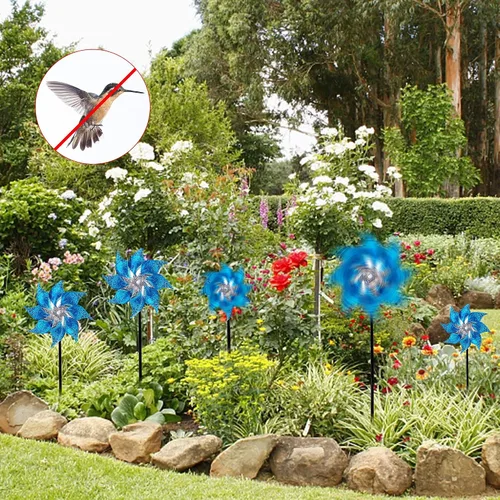 Miniatura 5 de Hausse Paquete de 10 molinillos reflectantes con estacas, rueda de pasador extra brillante para decoración de jardín, dispositivos repelentes