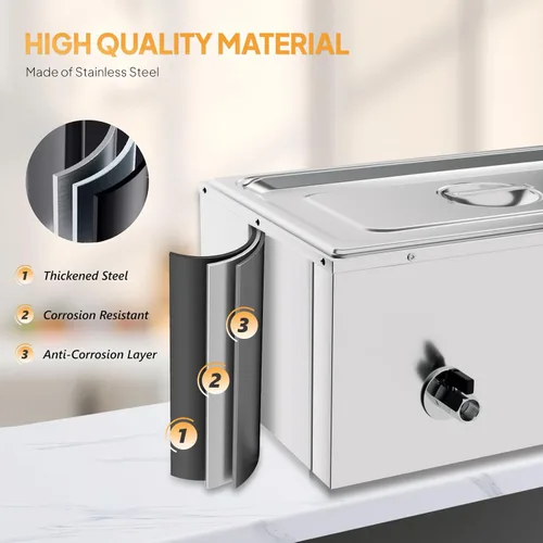 Miniatura 5 de ROVSUN Calentador de alimentos comercial de 21 cuartos de galón, calentador eléctrico de acero inoxidable de 110 V Bain Marie, mesa de vapor