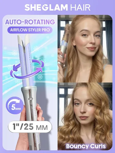 Miniatura 2 de SHEGLAM One Touch Airflow Styler Pro - Tecnología de aire frío 3.0 de rotación automática de 1 pulgada para rizos sin espera, rizador, rizos