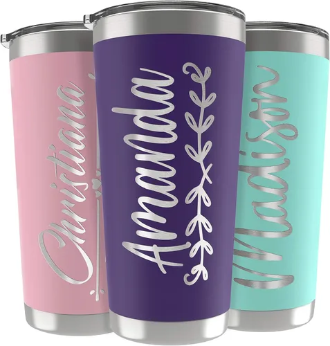 Miniatura 27 de Regalos personalizados para hombres – 20 onzas – Vasos personalizados con tapa, azul cielo, tazas de café de viaje aisladas, juego de popote