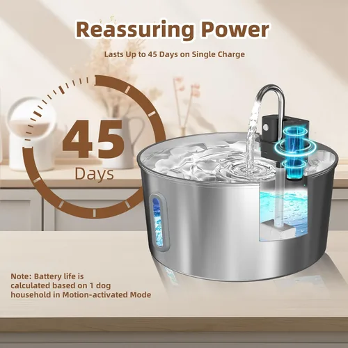 Miniatura 5 de Fuente de agua inalámbrica de acero inoxidable para perros grandes, dispensador de agua para gatos de 7 L/236 onzas, fuente automática de múltiples