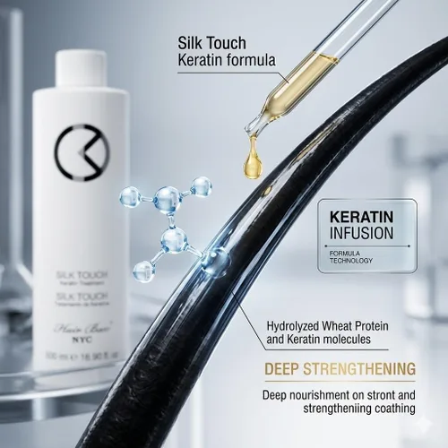 Miniatura 8 de Hair Bar NYC Silk Touch - Tratamiento de queratina de 4.06 fl oz (4.1 fl oz) Tratamiento avanzado de reparación y alisado del cabello Nutrición