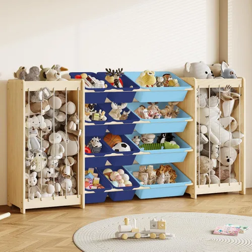 Miniatura 12 de EXPERLAM Organizador de almacenamiento de juguetes para niños, 2 en 1 almacenamiento de animales de peluche y organizador de juguetes con 12 Blanco