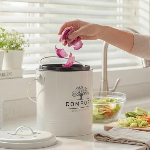 Miniatura 7 de Perfnique Contenedor de compost de cocina, contenedor de compostaje para encimera de 1.3 galones con tapa, cubo de compost interior incluye forro