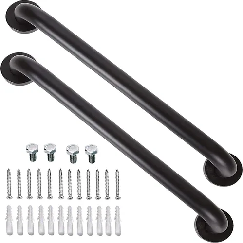 Barra de agarre negra para ducha de 16 pulgadas - 1.25 pulgadas de diámetro, paquete de 2 manijas de acero inoxidable para baño, barra de equilibrio