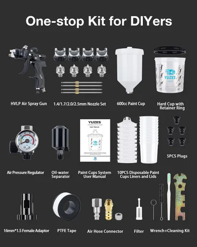 Miniatura 8 de YUZES HVLP - Kit de pistola pulverizadora - 4 boquillas (1.4/1.7/2.0/0.098 in), pistola de pintura automática para automóviles, muebles y bricolaje