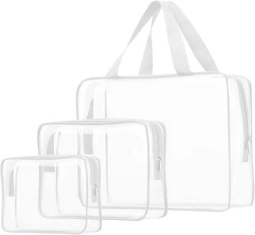 Miniatura 12 de 3 bolsas de cosméticos transparentes, aprobadas por la TSA, juego de bolsas de aseo transparentes para viajes, playa, bolsa de organización