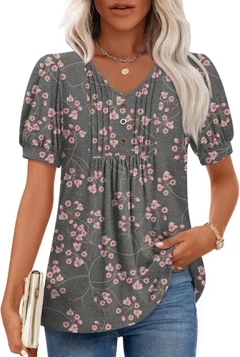 Miniatura 37 de Findsweet Blusas de túnica de verano para mujer, tops casuales y elegantes, manga corta, M-3XL