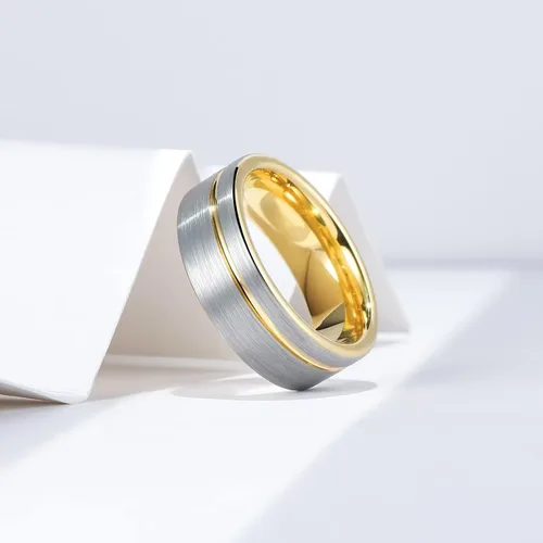 Miniatura 10 de King Will Anillo de boda de carburo de tungsteno para hombre con diseño de ranura, 6/7/0.315 in de ancho, acabado cepillado/pulido para hombre