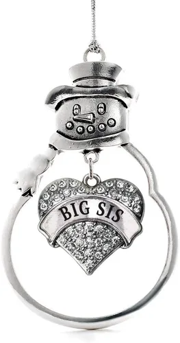 Inspired Silver - Big Sis - Adorno de Navidad plateado - Adorno de árbol de Navidad con dije de corazón con circonita cúbica - Decoración colgante