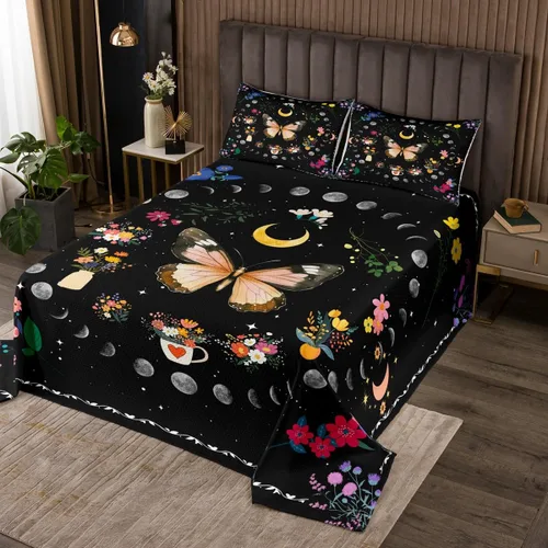 Miniatura 16 de Erosebridal Juego de colcha de luna trippy tamaño Queen, juego de edredón de estrellas psicodélicas, juego de colcha de astrología, juego de ropa