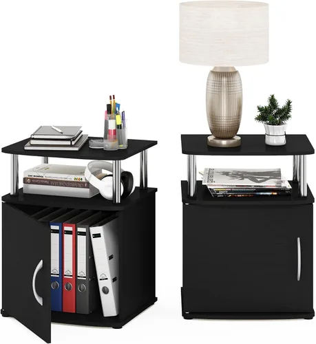 Miniatura 10 de Furinno Jaya - Mesita de noche con puerta, color ámbar y negro
