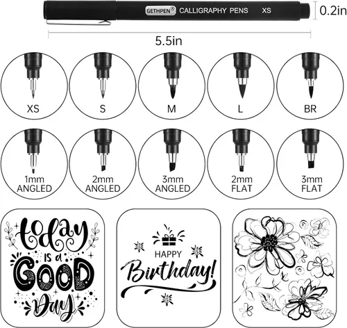 Miniatura 2 de Bolígrafo de caligrafía, juego de 10 bolígrafos de caligrafía para escribir, marcadores de caligrafía, juego de bolígrafos de caligrafía con punta