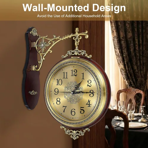 Miniatura 6 de Relojes de pared grandes, reloj de metal marrón con ciervo, decoración de pared, reloj de pared de aleación de doble cara para interiores