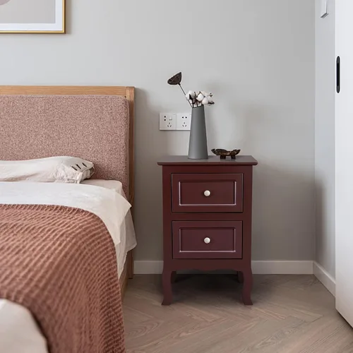 Miniatura 2 de VERYKE Mesita de noche con 3 cajones, armario lateral de cama pequeño con mango de metal y patas curvas, mesitas de noche para espacios pequeños
