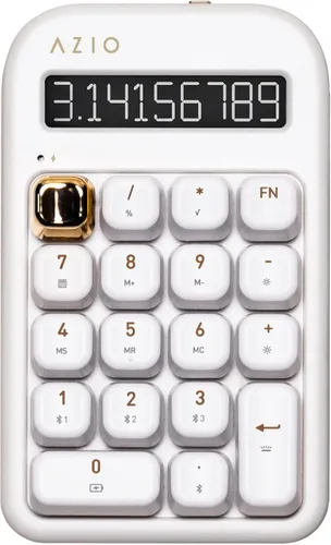 AZIO IZO Calculadora mecánica inalámbrica y teclado numérico (Blanco/Oro) - Bluetooth 5.0 y USB, interruptor mecánico Gateron-Azul, 9 modos de