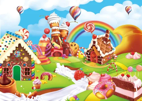 Miniatura 2 de Candyland - Telón de fondo de dibujos animados de 8 x 6 pies, diseño de piruleta de arcoíris, dulce dona, caramelo, fondo de fotografía para primer