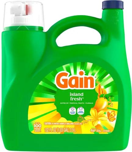 Miniatura 13 de Gain Detergente líquido para ropa, con defensa del olor, aroma fresco de isla, jabón de lavandería para lavadoras HE, 132 onzas líquidas, 100 cargas
