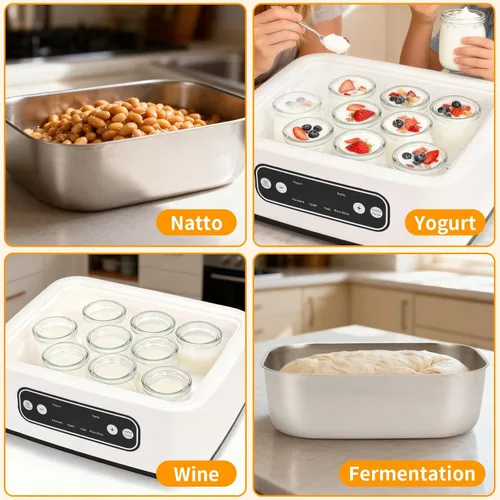 Miniatura 2 de El yogur griego casero viene con 9 frascos, control de temperatura y temporizador inteligente, vino de arroz multiusos, fermentación, natto, etc.