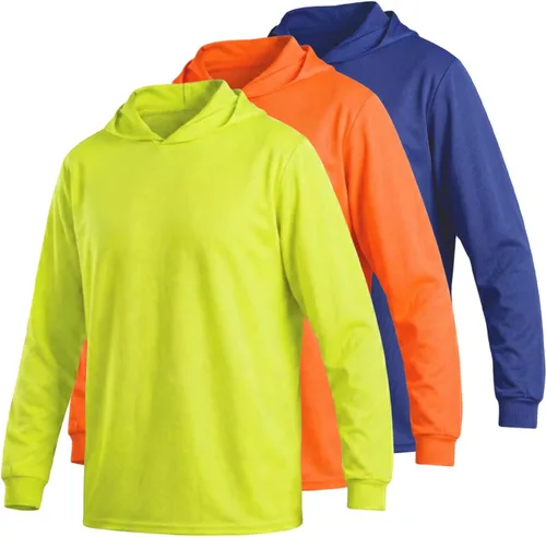 Miniatura 9 de HYCOPROT Hi Vis - Camisas de seguridad con capucha de alta visibilidad, manga larga, camisetas de trabajo de construcción, camisetas con capucha