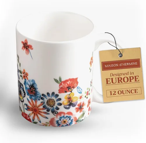 Miniatura 175 de Maison d' Hermine Taza de café con asas, tazas de porcelana fina de hueso, paquete de dos tazas de té para bebidas calientes, capuchino, latte, 015