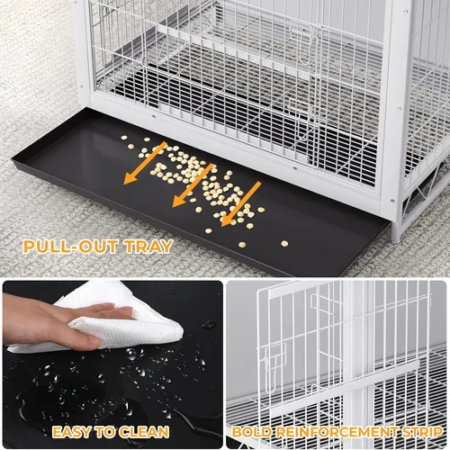 Miniatura 4 de TLSUNNY Muebles de jaula para perros, mesa auxiliar auxiliar de madera de 44.1 pulgadas, moderna perrera con puertas dobles, jaula resistente
