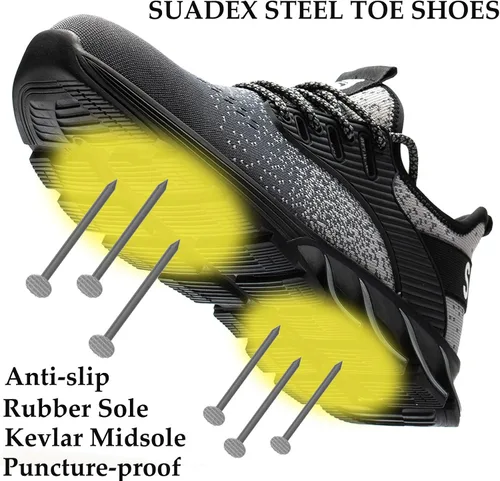 Miniatura 3 de SUADEX Zapatos deportivos con punta de acero para hombres y mujeres, indestructibles, ligeros, cómodos, antideslizantes, puntera compuesta