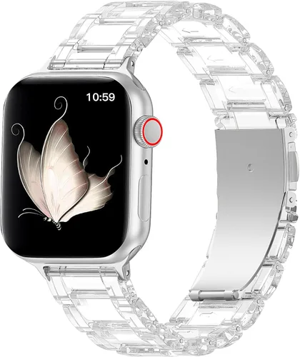 Miniatura 34 de V.R.HOPE Correa de Resina para Reloj Compatible con Apple Watch para Mujeres 38mm 40mm 41mm 42mm Oro Rosa Ligero Pulsera de Pulsera para iWatch Beige