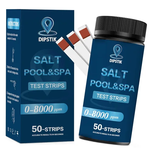 Tiras reactivas para piscinas de agua salada, 0-8000 ppm, kit de tiras reactivas de sal para tiras de prueba de cloruro de sodio para piscina y spa,
