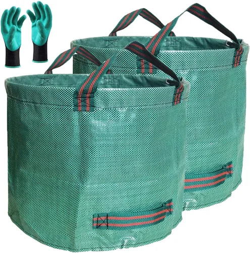 Paquete de 2 bolsas profesionales grandes de 72 galones para césped y jardín (26 pulgadas de alto, 30 pulgadas) con guantes de jardinería para bolsa