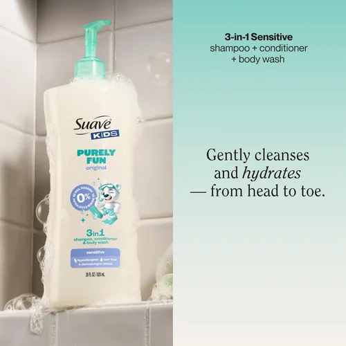 Miniatura 2 de Suave Kids Champú acondicionador 3 en 1 para niños, gel de baño Purely Fun que hace que la hora del baño sea rápida y fácil, sin parabenos y probado