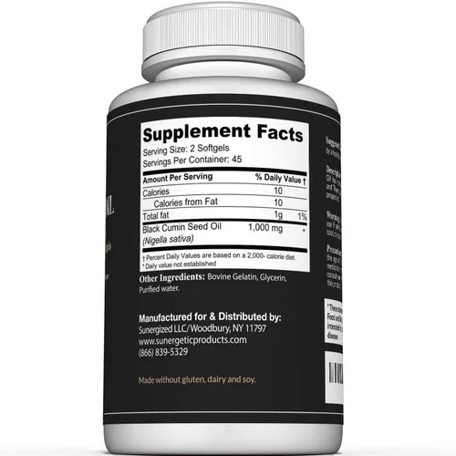 Miniatura 2 de Cápsulas blandas de aceite de semilla de comino negro prémium – 1000 mg de aceite de semilla negra por porción – Nigella sativa prensada en frío sin