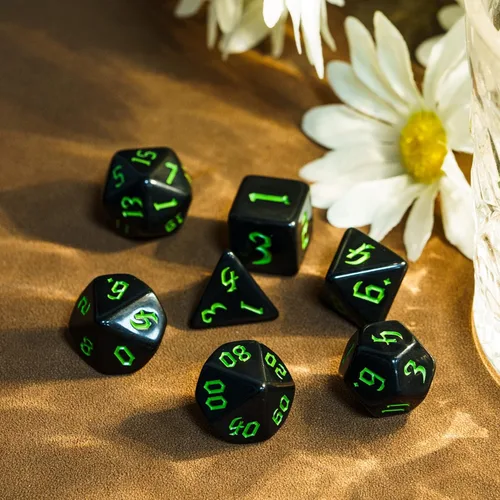 Miniatura 5 de Juego de dados DND de 7 dados poliédricos con una bolsa de dados de cuero, juego de dados D&D para juegos de mesa RPG (negro)