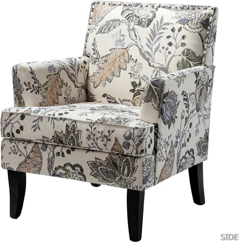 Miniatura 3 de HULALA HOME Silla de Acento Moderna con Brazos y Patas de Madera, Silla de Acento con Patrón Floral Sillón de Respaldo Alto, Reposabrazos Acolchados