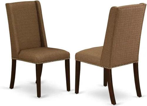 Miniatura 11 de East West Furniture FLP8T04 Florence Parson - Juego de 2 sillas tapizadas de tela de lino color marrón claro con ribete de clavo, color nogal Nuez