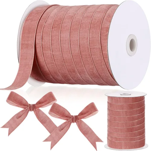 Miniatura 49 de Chuangdi Cinta de terciopelo rosa polvorienta de Navidad de 1 pulgada, 30 yardas, cintas anchas de terciopelo vintage para adornos de árbol