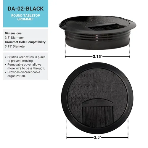 Miniatura 2 de Progressive Automations Ojal de escritorio de pie de 3.5 pulgadas de diámetro para agujero de 3.15 pulgadas, organizador de cables redondo, Negro