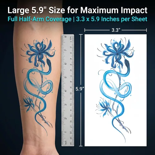 Miniatura 7 de Kotbs 9 hojas de tatuajes temporales que brillan en la oscuridad para mujeres y hombres, alas de serpiente florales de neón UV, tatuajes falsos