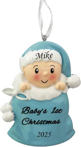 Miniatura 8 de Adorno personalizado para bebé niño en pijama con copo de nieve 2024, adorno para primer árbol de Navidad, decoración artesanal personalizada