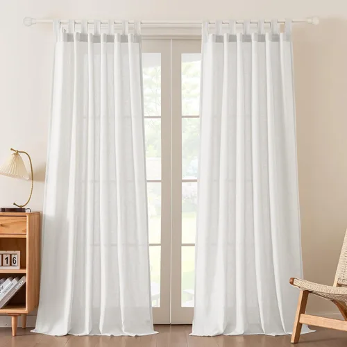 Miniatura 22 de FantasDecor Cortinas de lino de 63 pulgadas de largo, 2 paneles con pestañas superiores para sala de estar/dormitorio, cortinas texturizadas de lino