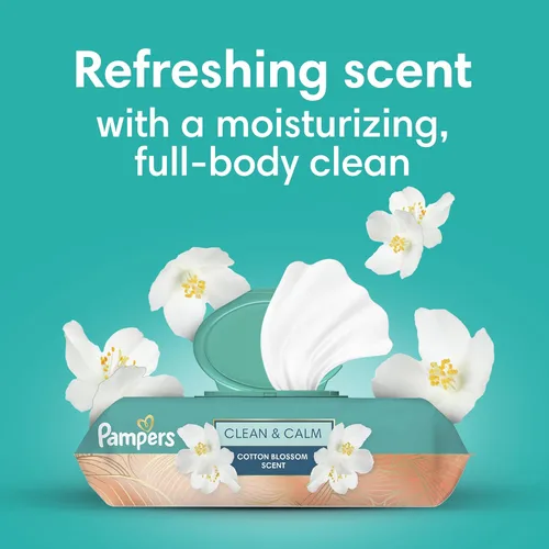 Miniatura 3 de Pampers - Toallitas Clean & Calm, aroma a flores de algodón, 336 toallitas en total (6 paquetes con tapa emergente)
