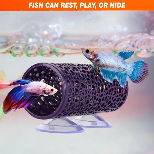 Miniatura 6 de Abizoo Betta Cave - Túnel de pescado morado con agujeros para hábitat de peces pequeños y camarones, refugio Betta Toys Shelter Hideaway, adorno